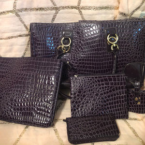 FIVE PIECE PURPLE TRAVEL TOTE
